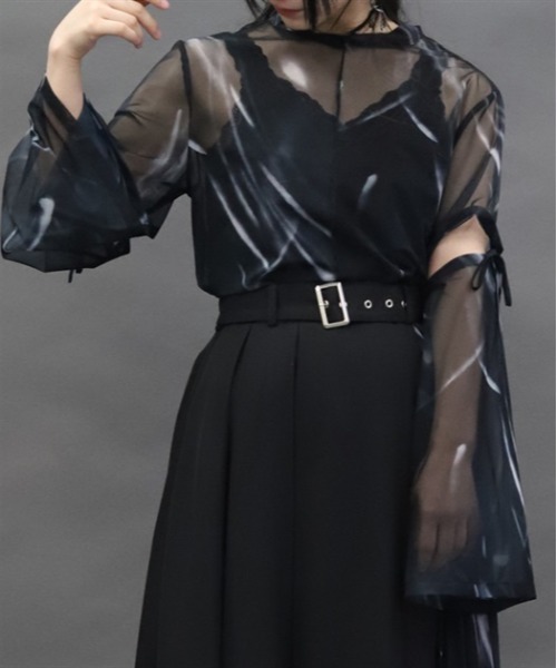 axes femme POETIQUE(アクシーズファムポエティック)の「マーブルシアートップス(Tシャツ/カットソー・レディース・ワイン/ブラック/ブルー・MEDIUM)」の2枚目の写真