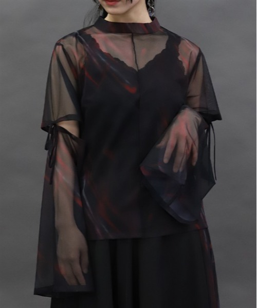axes femme POETIQUE(アクシーズファムポエティック)の「マーブルシアートップス(Tシャツ/カットソー・レディース・ワイン/ブラック/ブルー・MEDIUM)」の4枚目の写真