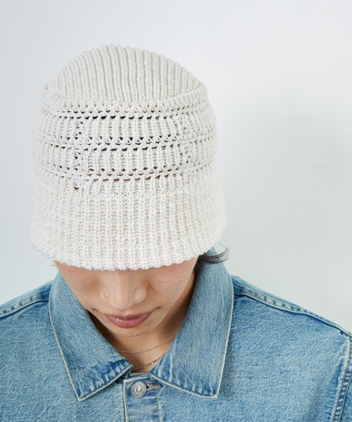 RACAL（ラカル）の「[RACAL/ラカル] メッシュライン ニットバケットハット（ハット・メンズ・ブラック/オフホワイト/ベージュ・F）」の7枚目の写真