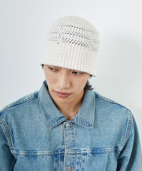 RACAL（ラカル）の「[RACAL/ラカル] メッシュライン ニットバケットハット（ハット・メンズ・ブラック/オフホワイト/ベージュ・F）」の4枚目の写真