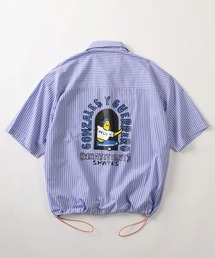 (What it isNt)ART BY MARKGONZALES | 【75】【(What it isNt) ART BY MARK GONZALES/ワットイズイズント マークゴンザレス】裾ドローコード付 チェック&ストライプ ワンポイント刺繍 バックデザイン 半袖シャツ オーバーサイズ(シャツ/ブラウス)