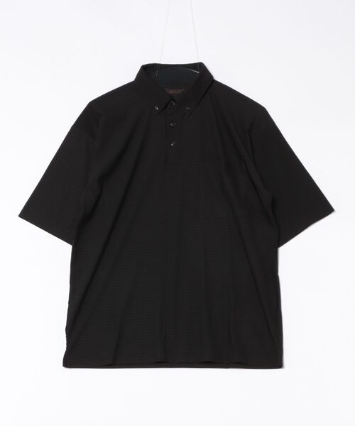 m.f.editorial(エムエフエディトリアル)の「ポロシャツ 半袖 メンズ ストレッチ 接触冷感 やや細身 スリム 格子柄 ジャガード(ポロシャツ・メンズ・ブラック/グレー系その他2・MEDIUM/LARGE/X-LARGE)」の4枚目の写真