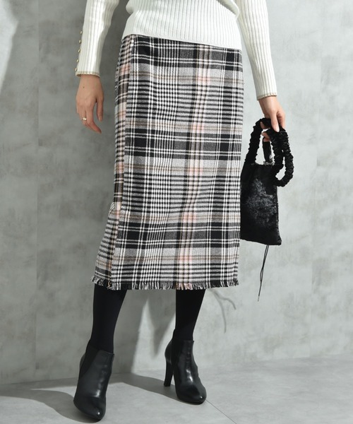 INTERPLANET（インタープラネット）の「ＢＩＧチェックツイードタイトスカート（スカート・レディース・ピンク/イエロー・FREE）」の2枚目の写真