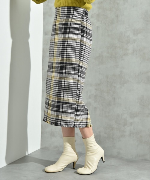 INTERPLANET（インタープラネット）の「ＢＩＧチェックツイードタイトスカート（スカート・レディース・ピンク/イエロー・FREE）」の12枚目の写真