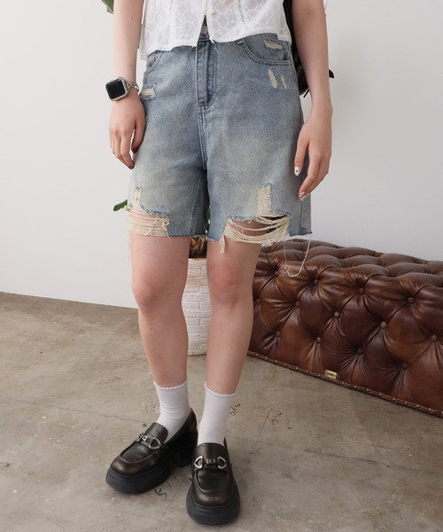セール】Vintage-Like Denim Half-Pants / ヴィンテージライク