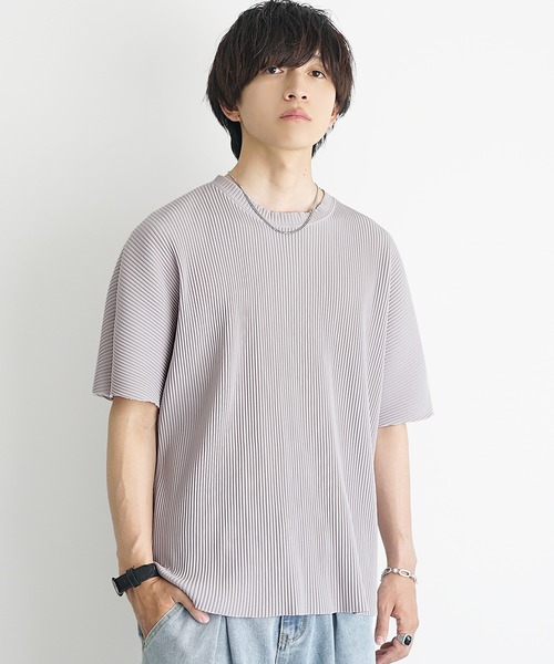 MinoriTY】さら艶プリーツクルーネック半袖Tシャツ メンズ 夏服（T