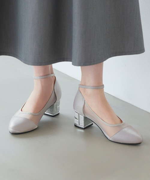 RUIRUE BOUTIQUE(ルイルエブティック)の「グリッター チャンキーヒール シアー パンプス | レディース 結婚式 パーティードレス オケージョン 冠婚葬祭 セレモニー フォーマル お呼ばれ シューズ 5cmヒール(パンプス・レディース・シルバー/ブラック/ベージュ・M/L/LL/S)」の3枚目の写真