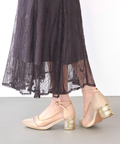 グリッター チャンキーヒール シアー パンプス ｜ レディース 結婚式