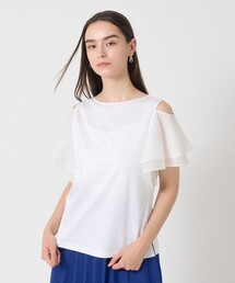 ANAYI◆24SS/ストレッチポンチフレア袖/カットソー/38/コットン/WHT/102428-15-070-01-380 セール】 ストレッチポンチフレア袖プルオーバー （カットソー