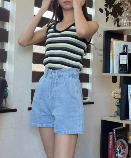 tolene(トレネ)の「マルチボーダーVネックタンクトップ(タンクトップ・レディース・ブラック/レッド・FREE)」の9枚目の写真