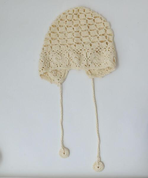 WEGO（ウィゴー）の「WEGO/紐付きクロシェハット（ニットキャップ/ビーニー・レディース・ブラック/アイボリー・FREE）」の5枚目の写真