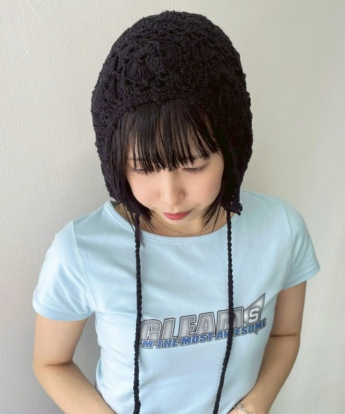 WEGO（ウィゴー）の「WEGO/紐付きクロシェハット（ニットキャップ/ビーニー・レディース・ブラック/アイボリー・FREE）」の6枚目の写真