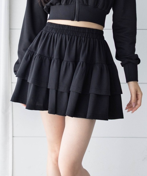 clear（クリア）の「2段ティアードスウェットミニスカート[フレンチ ガーリー フェミニン 着回し抜群]≪AW新作≫（スカート・レディース・グレー/チャコールグレー/ブラック・F）」の2枚目の写真