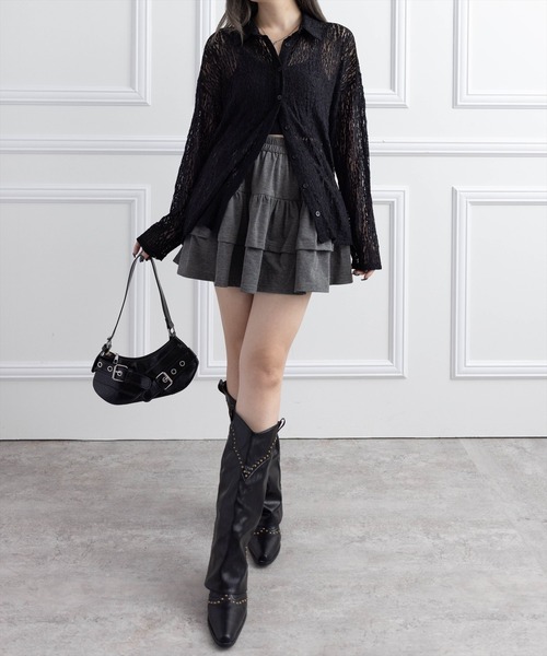 clear（クリア）の「2段ティアードスウェットミニスカート[フレンチ ガーリー フェミニン 着回し抜群]≪AW新作≫（スカート・レディース・グレー/チャコールグレー/ブラック・F）」の5枚目の写真