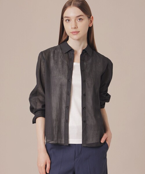 MACKINTOSH LONDON（マッキントッシュ ロンドン）の「【WEB・一部店舗限定】ピケボイルブラウス（シャツ/ブラウス・レディース・ベージュ/ネイビー・38/40）」の2枚目の写真