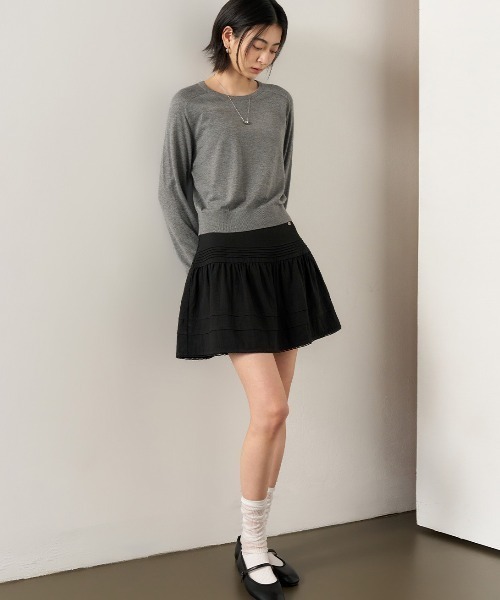 GENERAL IDEA(ジェネラルアイデア)の「GENERAL IDEA/ジェネラルアイディア lace volume shirring mini skirt ミニスカート(スカート・レディース・ブラック/ホワイト・M/L)」の3枚目の写真