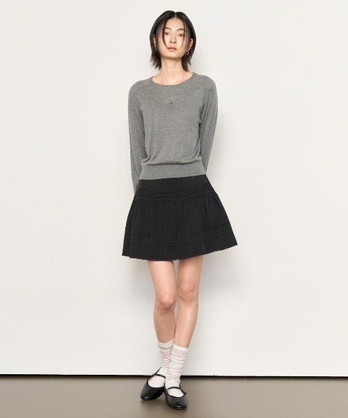 GENERAL IDEA(ジェネラルアイデア)の「GENERAL IDEA/ジェネラルアイディア lace volume shirring mini skirt ミニスカート(スカート・レディース・ブラック/ホワイト・M/L)」の6枚目の写真