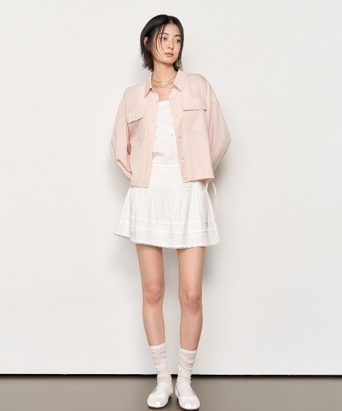 GENERAL IDEA(ジェネラルアイデア)の「GENERAL IDEA/ジェネラルアイディア lace volume shirring mini skirt ミニスカート(スカート・レディース・ブラック/ホワイト・M/L)」の21枚目の写真