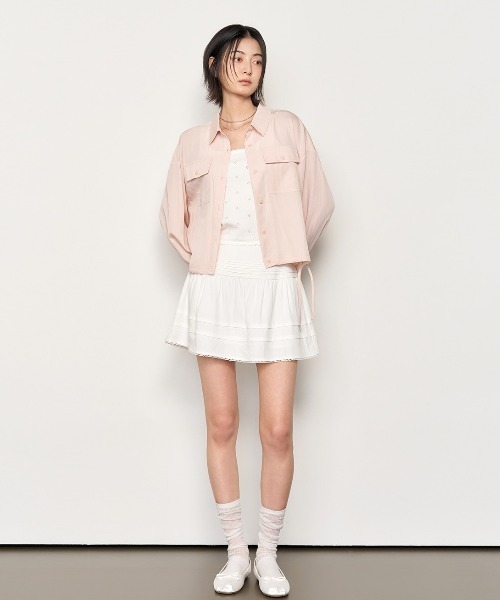 GENERAL IDEA(ジェネラルアイデア)の「GENERAL IDEA/ジェネラルアイディア lace volume shirring mini skirt ミニスカート(スカート・レディース・ブラック/ホワイト・M/L)」の19枚目の写真