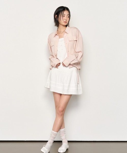 GENERAL IDEA(ジェネラルアイデア)の「GENERAL IDEA/ジェネラルアイディア lace volume shirring mini skirt ミニスカート(スカート・レディース・ブラック/ホワイト・M/L)」の20枚目の写真