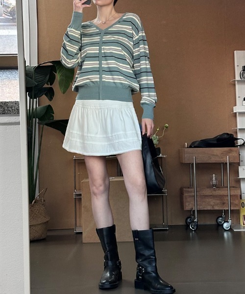 GENERAL IDEA(ジェネラルアイデア)の「GENERAL IDEA/ジェネラルアイディア lace volume shirring mini skirt ミニスカート(スカート・レディース・ブラック/ホワイト・M/L)」の15枚目の写真