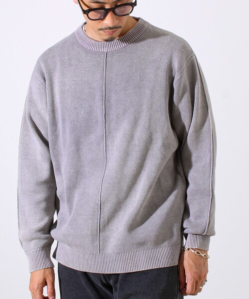 GLOSTER(グロスター)の「【縫製が魅せる主役ディテール】表リンキングクルーニット アシッド加工(ニット/セーター・メンズ・インディゴブルー/ブラック/グレイッシュベージュ・S/M/L)」の1枚目の写真