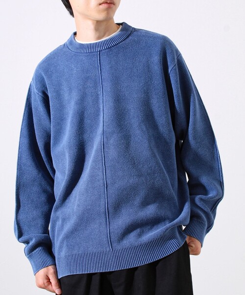 GLOSTER(グロスター)の「【縫製が魅せる主役ディテール】表リンキングクルーニット アシッド加工(ニット/セーター・メンズ・インディゴブルー/ブラック/グレイッシュベージュ・S/M/L)」の3枚目の写真