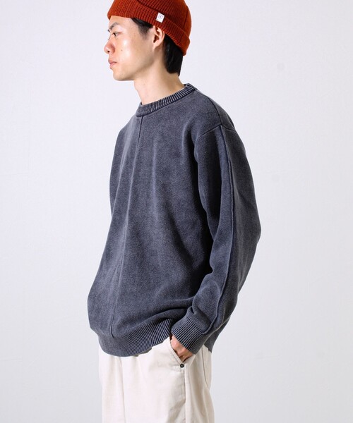 GLOSTER(グロスター)の「【縫製が魅せる主役ディテール】表リンキングクルーニット アシッド加工(ニット/セーター・メンズ・インディゴブルー/ブラック/グレイッシュベージュ・S/M/L)」の5枚目の写真