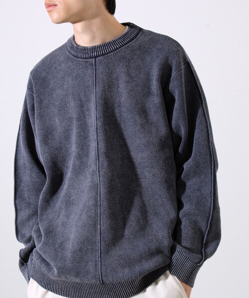 GLOSTER(グロスター)の「【縫製が魅せる主役ディテール】表リンキングクルーニット アシッド加工(ニット/セーター・メンズ・インディゴブルー/ブラック/グレイッシュベージュ・S/M/L)」の10枚目の写真