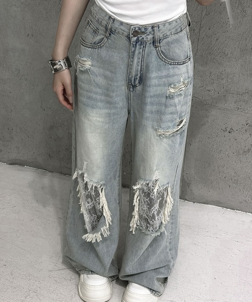 VEILA(ヴェイラ)の「クラッシュデザイン ダメージデニムパンツ(デニムパンツ・レディース・ライトブルー・S/M/L)」の4枚目の写真