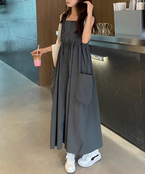 サロペット風ウエストマークロングワンピース（ワンピース）｜by LEGNA