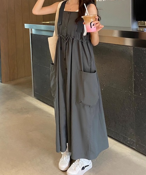 サロペット風ウエストマークロングワンピース（ワンピース）｜by LEGNA