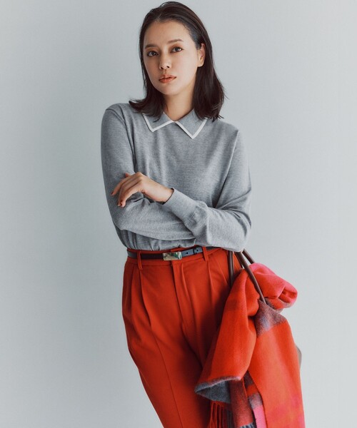 23区（ニジュウサンク）の「【洗える】ウーステッドウール ポロニット（ニット/セーター・レディース・ライトグレー系/ネイビー系/ブラック系・38/40）」の17枚目の写真