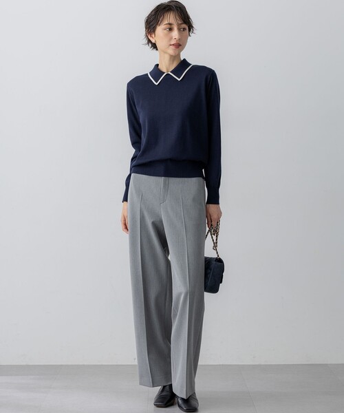 23区（ニジュウサンク）の「【洗える】ウーステッドウール ポロニット（ニット/セーター・レディース・ライトグレー系/ネイビー系/ブラック系・38/40）」の13枚目の写真