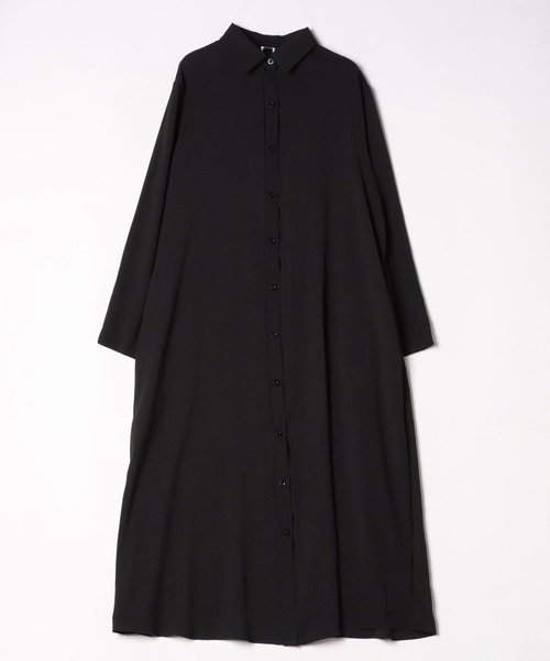 ARCADE(アーケード)の「秋服 フレア ロングシャツ 伸縮カットソー ワンピース -ARCADE Limited Line-(シャツワンピース・レディース・ブラック/ワイン/モスグリーン/マスタード・FREE)」の6枚目の写真