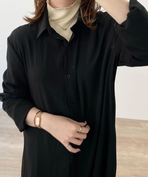 ARCADE(アーケード)の「秋服 フレア ロングシャツ 伸縮カットソー ワンピース -ARCADE Limited Line-(シャツワンピース・レディース・ブラック/ワイン/モスグリーン/マスタード・FREE)」の13枚目の写真