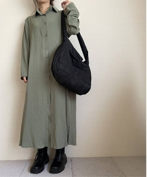 ARCADE(アーケード)の「秋服 フレア ロングシャツ 伸縮カットソー ワンピース -ARCADE Limited Line-(シャツワンピース・レディース・ブラック/ワイン/モスグリーン/マスタード・FREE)」の18枚目の写真