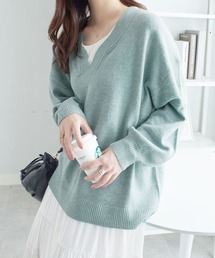 《洗えるもちもち》首回りすっきり見せVネックニット