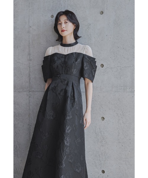 フラワージャガードフレアドレス パーティードレス オケージョンドレス