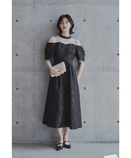 フラワージャガードフレアドレス パーティードレス オケージョンドレス