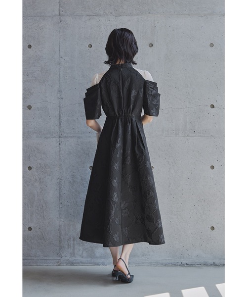 フラワージャガードフレアドレス パーティードレス オケージョンドレス