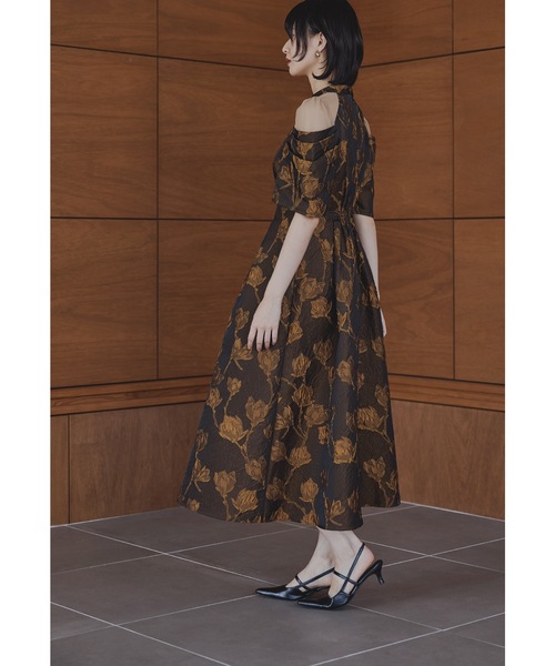 フラワージャガードフレアドレス パーティードレス オケージョンドレス