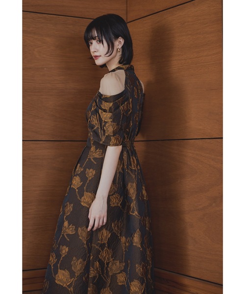 フラワージャガードフレアドレス パーティードレス オケージョンドレス