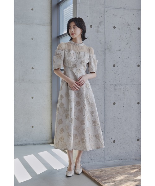 フラワージャガードフレアドレス パーティードレス オケージョンドレス