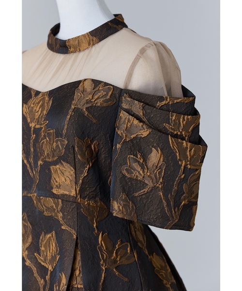 フラワージャガードフレアドレス パーティードレス オケージョンドレス