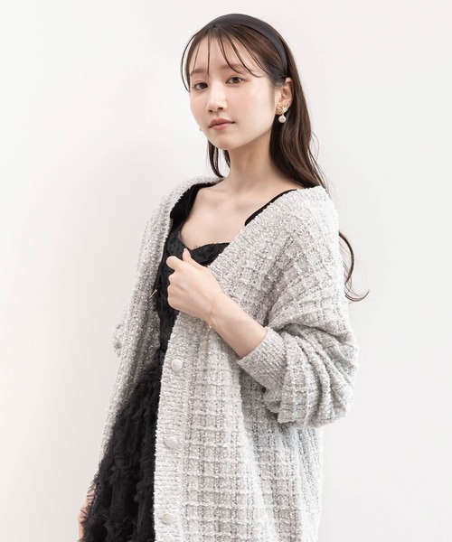 RANDA（ランダ）の「ラメファンシーヤーンニットカーディガン（カーディガン/ボレロ・レディース・ネイビー/ピンク/グレー・FREE）」の2枚目の写真