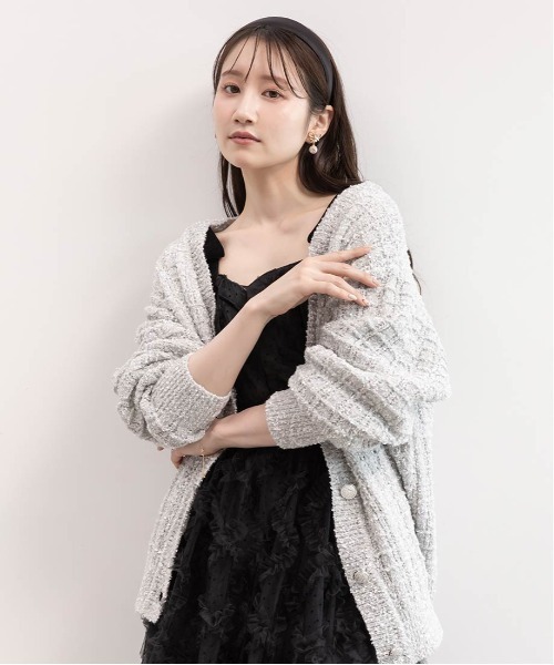 RANDA（ランダ）の「ラメファンシーヤーンニットカーディガン（カーディガン/ボレロ・レディース・ネイビー/ピンク/グレー・FREE）」の6枚目の写真