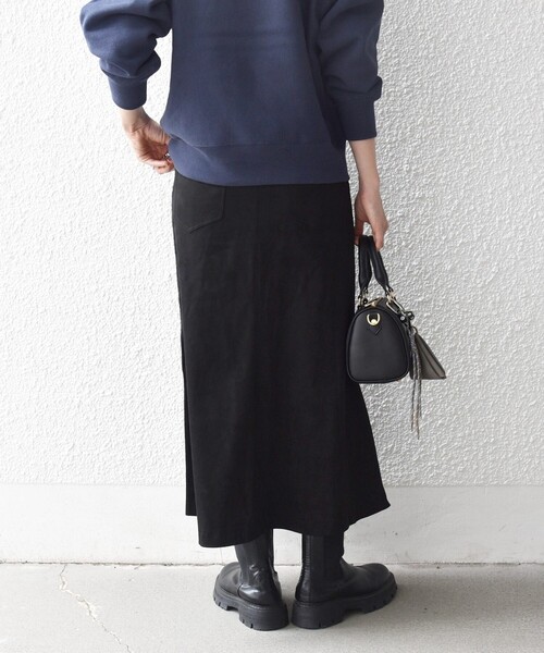 SHIPS any: ポリエステル スエード フロント ボタン Aライン スカート