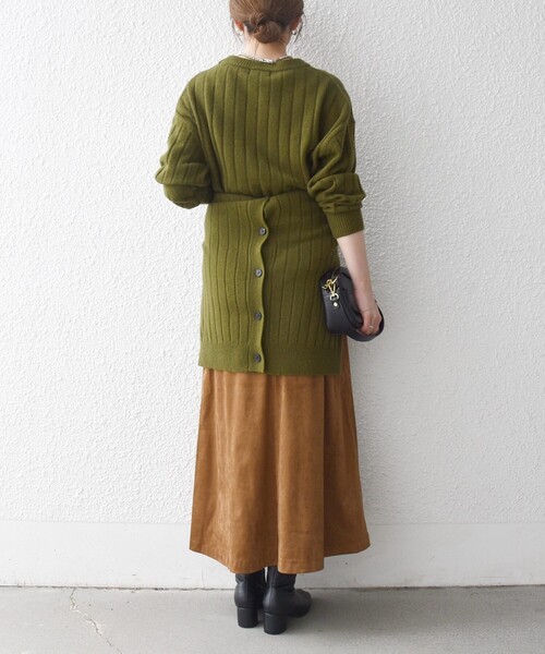 SHIPS any: ポリエステル スエード フロント ボタン Aライン スカート