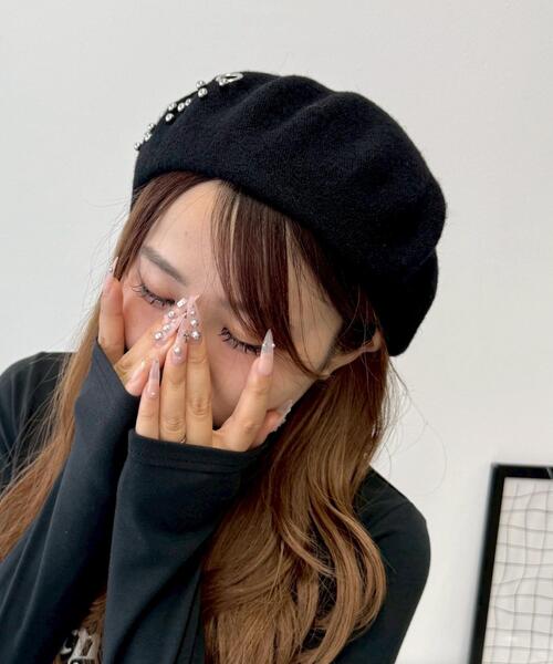WEGO（ウィゴー）の「WEGO/【25年秋冬新作】ハトメデザインベレー（ハンチング/ベレー帽・レディース・ブラック・FREE）」の2枚目の写真
